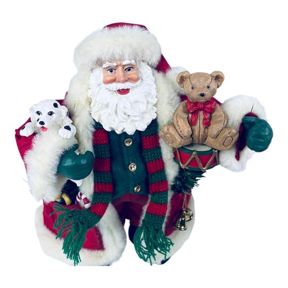 NEW Set 2 Fabric Mache SANTA CLAUS Figurines 4pc Dalmatian Dog Cat Holiday Decor - Picture 3 of 11
